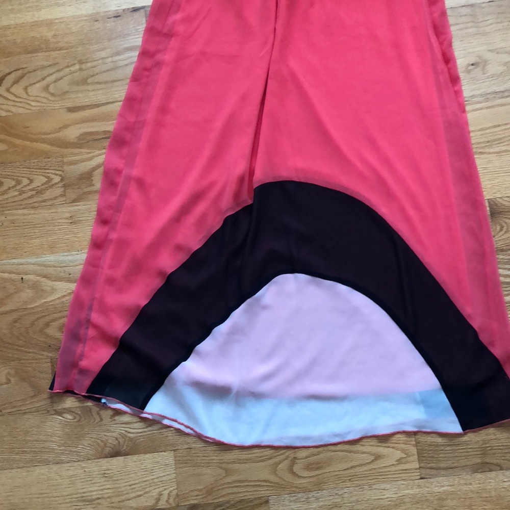 Coral maxi dress with navy and white design. - Picture 2 of 4